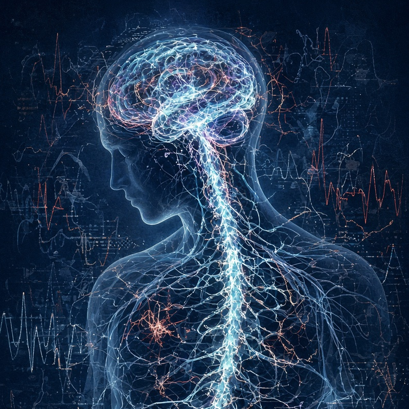 New Home Page 2 Glowing brain and nervous system with neural light pathways